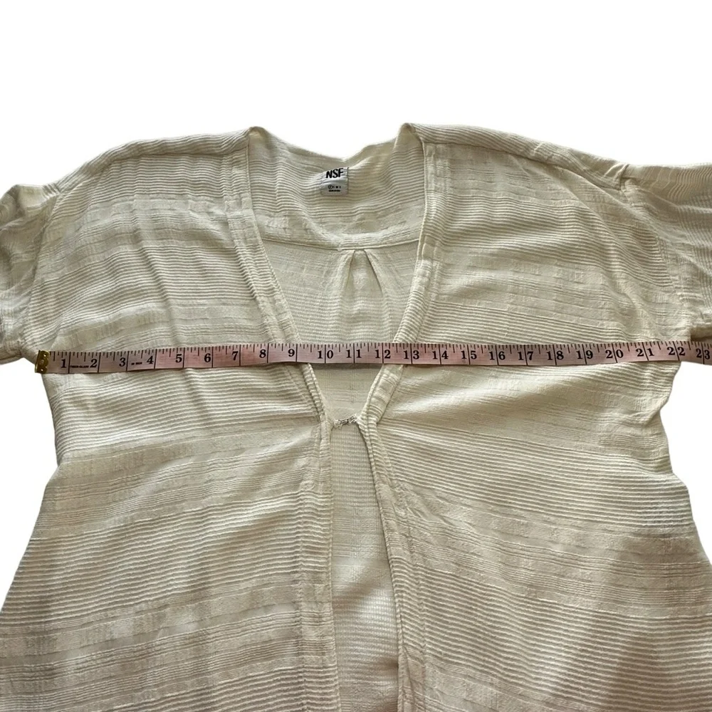 NSF Off‎ White X-Small P Long Sleeve Cardigan Wrap Top Textured Hook & Eye Tie